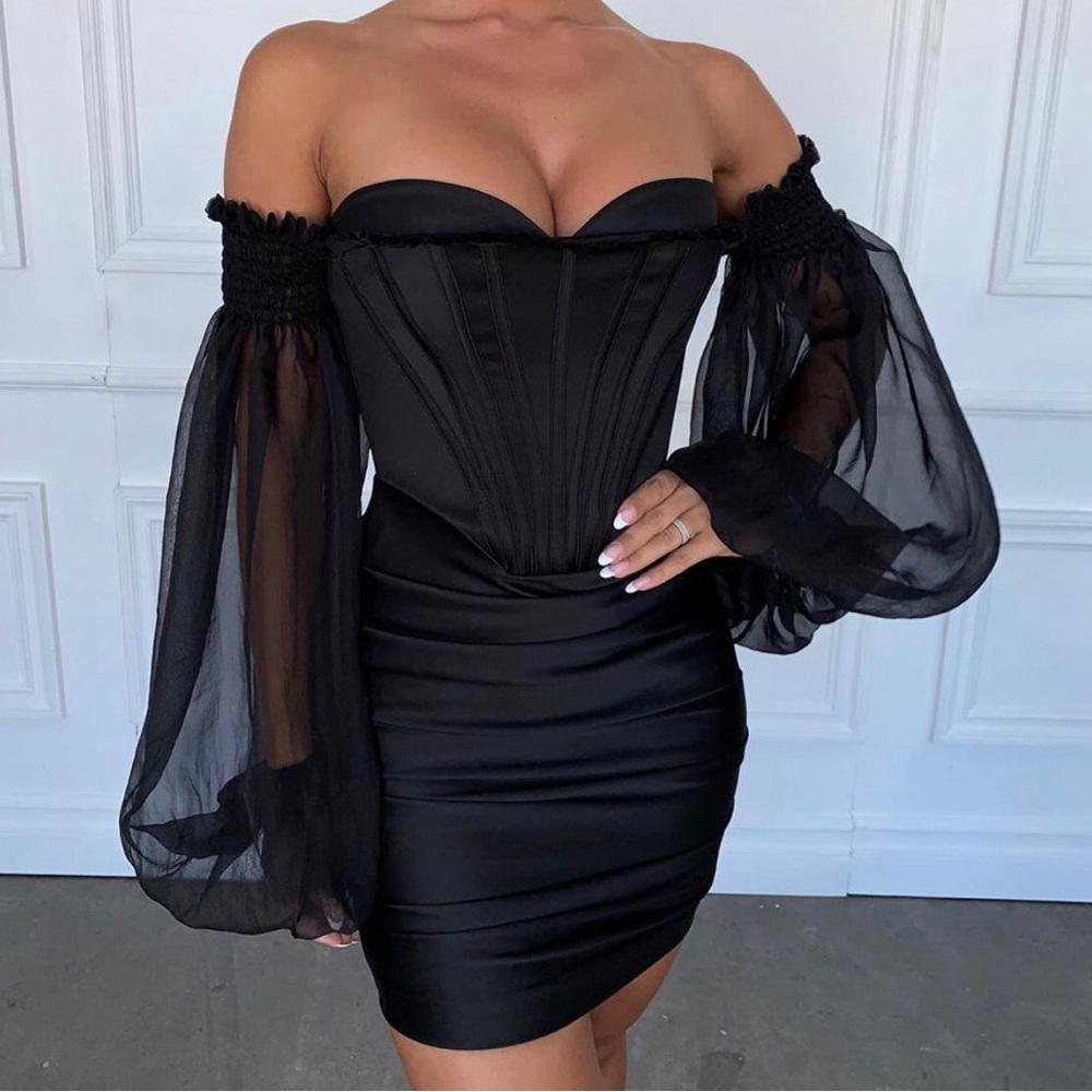 NWT House of CB Beau black draped corset dress